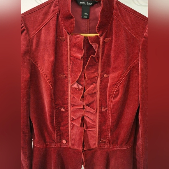 White House Black Market Women's Burgundy Velvet Corset Peplum Blazer (Size 00) - Picture 4 of 13
